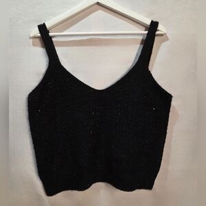 Y2K Mexx Black Knit Sparkle Sleeveless Crop Top Tank Size XXL
